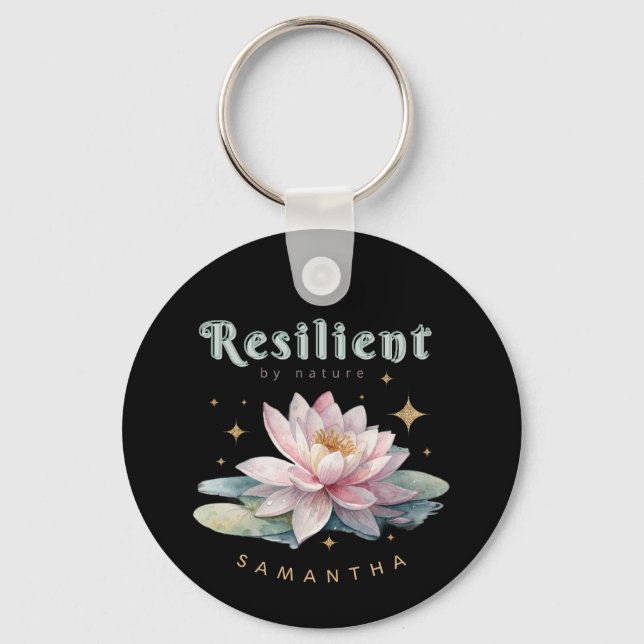 watercolor lotus flower motivational personalized key ring (Front)