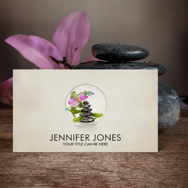 Watercolor Lotus Flowers and Zen Stones Business Card (Creator Uploaded)
