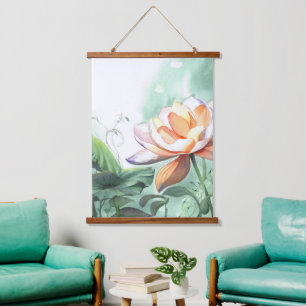 Watercolor Lotus Hanging Tapestry