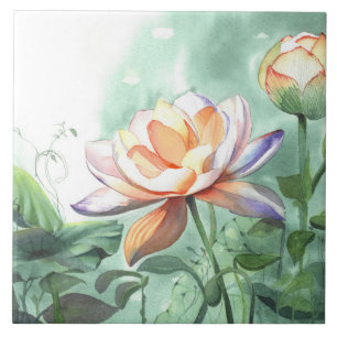 Watercolor Lotus Tile