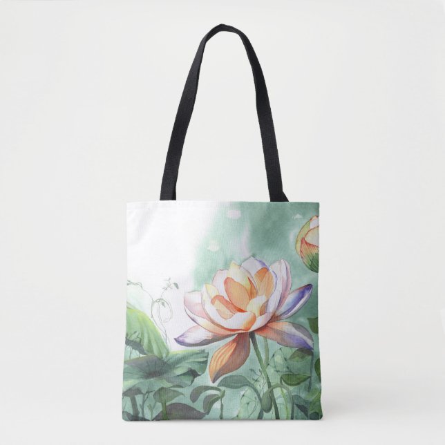 Watercolor Lotus Tote Bag (Front)