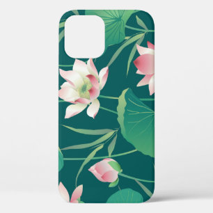 Watercolor lotus: vintage seamless flowers. iPhone 12 case