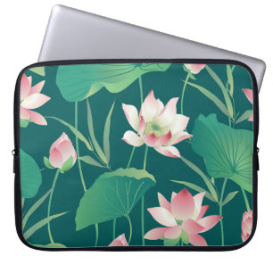 Watercolor lotus: vintage seamless flowers. laptop sleeve