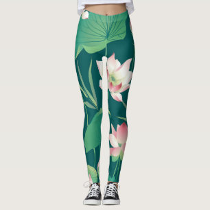 Watercolor lotus: vintage seamless flowers. leggings