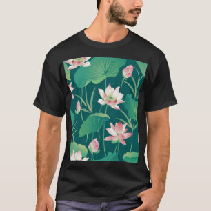 Watercolor lotus: vintage seamless flowers. T-Shirt