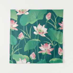 Watercolor lotus: vintage seamless flowers. tapestry