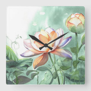 Watercolor Lotus Wall Clock