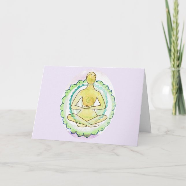 Watercolor Lotus Woman blank inside greeting card (Front)