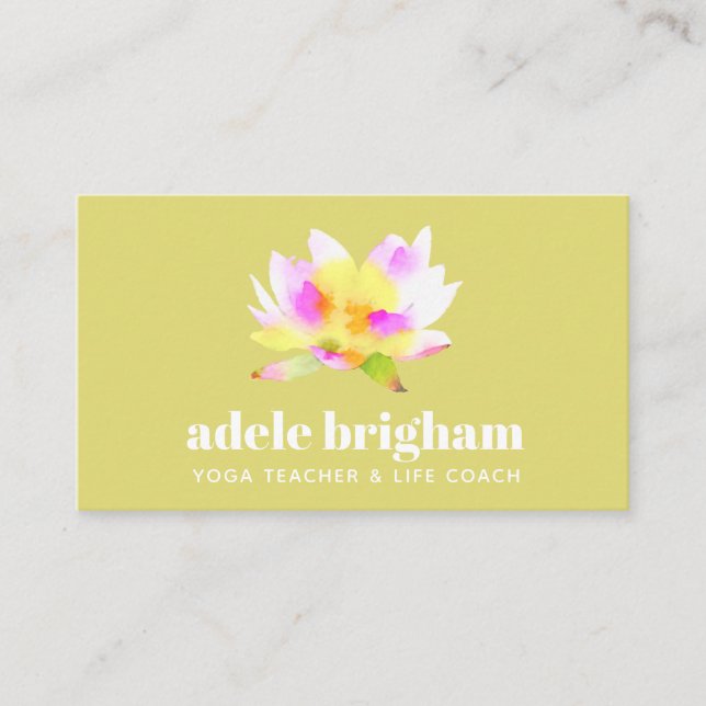 Watercolor Lotus Yoga Teacher and Life Coach Business Card (Front)