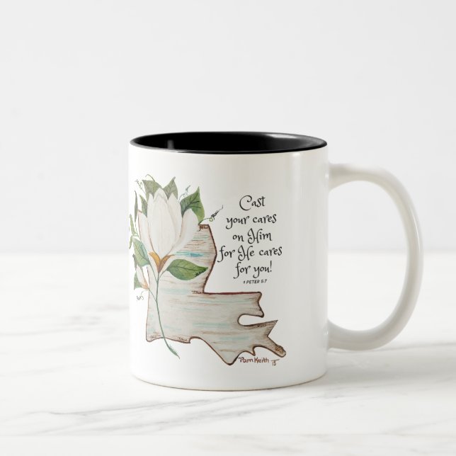 Watercolor Louisiana Love with Magnolia Two-Tone Coffee Mug (Right)