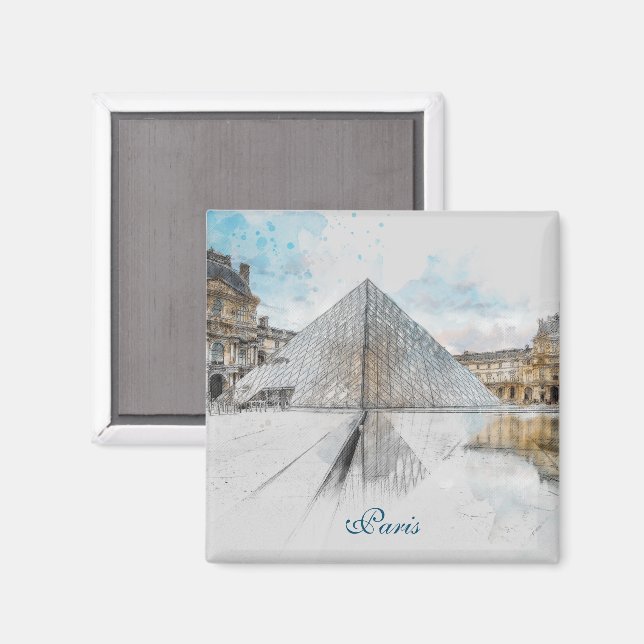 Watercolor Louvre Magnet – Paris France Travel  (Front/Back)