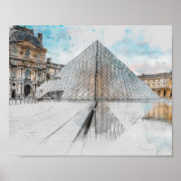 Watercolor Louvre Paris France Poster | Artistic 