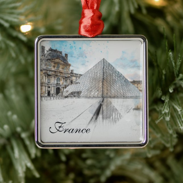 Watercolor Louvre Paris Ornament – French Landmark (Tree)