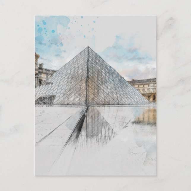 Watercolor Louvre Paris Postcard – Elegant France  (Front)