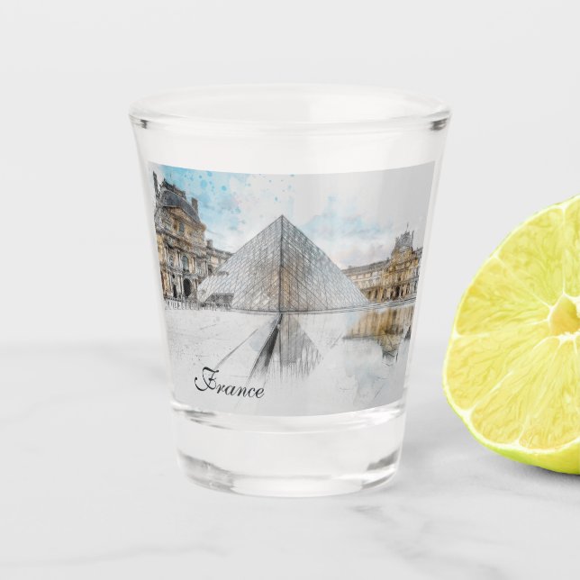 Watercolor Louvre Paris Shot Glass | Architectural (Front)