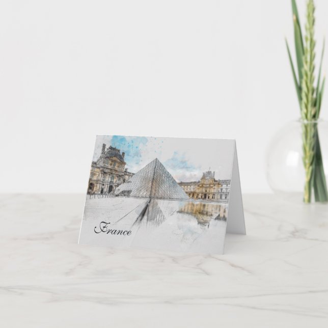 Watercolor Louvre Paris Thank You Card – Elegant  (Front)