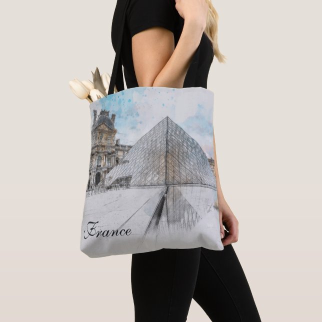 Watercolor Louvre Tote Bag – Paris Travel Art (Close Up)