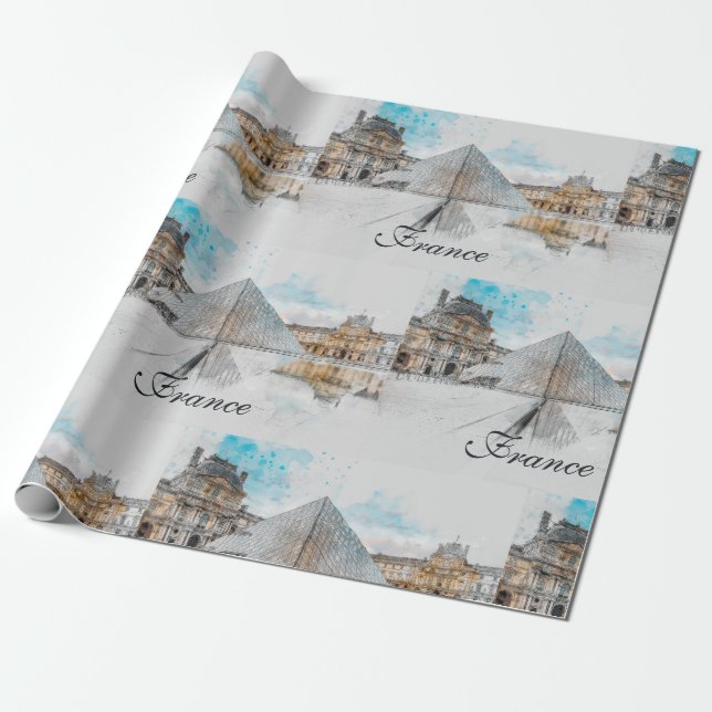 Watercolor Louvre Wrapping Paper – Paris Travel (Unrolled)
