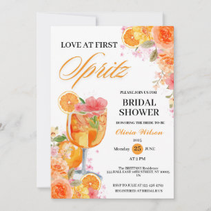 Watercolor Love at First Spritz Bridal Shower Invitation