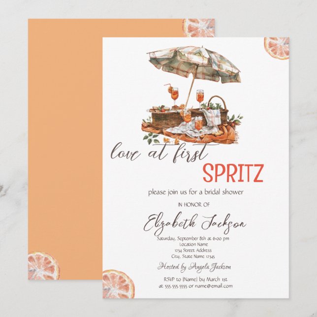 Watercolor Love at First Spritz Picnic Invitation (Front/Back)