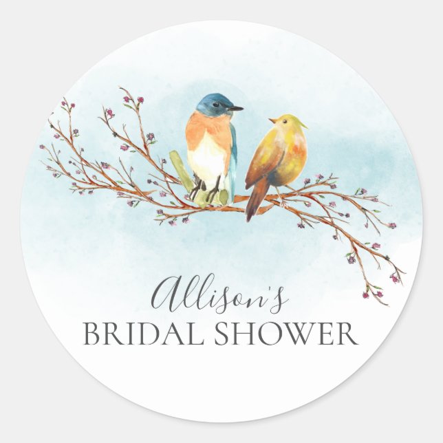 Watercolor Love Birds Bridal Shower Envelope Seal (Front)