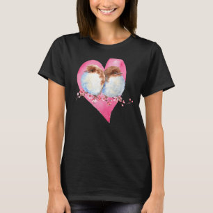 Watercolor Love Birds Heart Cherry Blossoms T-Shirt