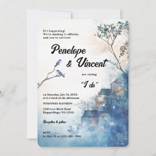 Watercolor Love Birds on Blue Invitation