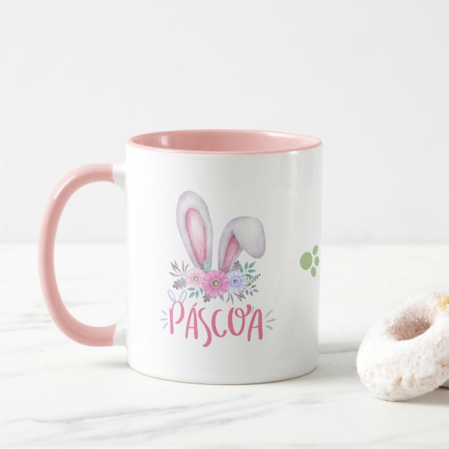 Watercolor Love bunny Floral Easter Coffee Mug (With Donut)
