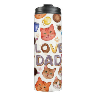 Watercolor "LOVE DAD" Cats & Coffee Seamless Patte Thermal Tumbler
