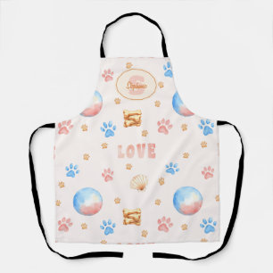 Watercolor "LOVE" Design with Dog Paw Prints Apron