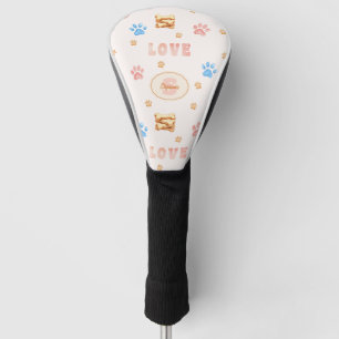 Watercolor "LOVE" Design with Dog Paw Prints Golf Head Cover