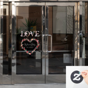 Watercolor LOVE Floral Heart Wreath Custom Wedding Window Cling