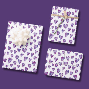 Watercolor Love Heart Purple pattern Wrapping Paper Sheet