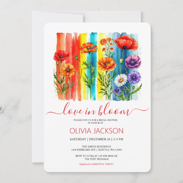 Watercolor Love in bloom Wildflower Bridal Shower Holiday Card (Front)