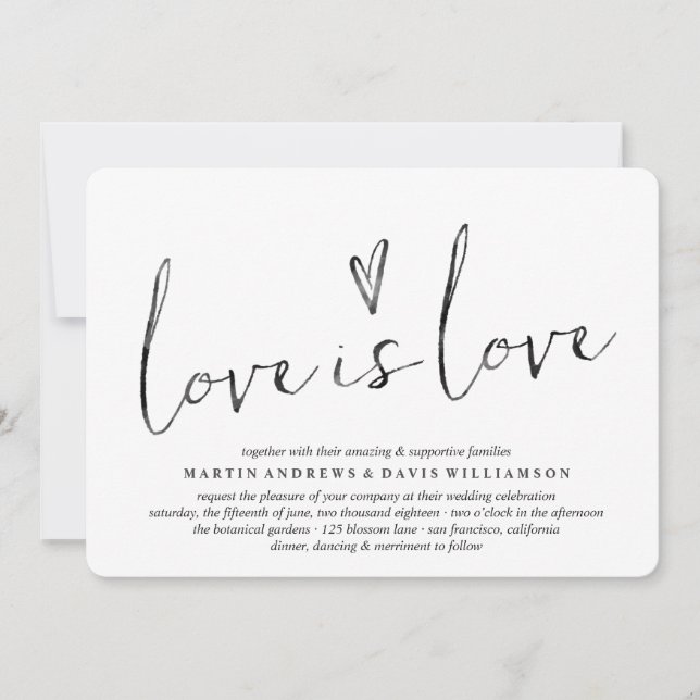 Watercolor Love is Love Gay Wedding Invitations (Front)