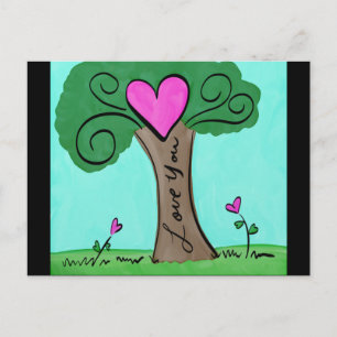 Watercolor Love Tree With Hearts and Flowers Postcard
