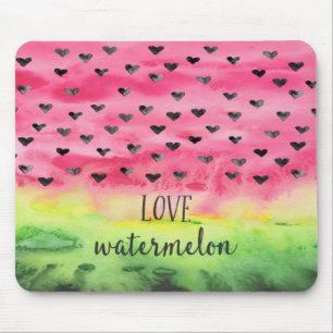 Watercolor Love Watermelon Hearts Mouse Mat