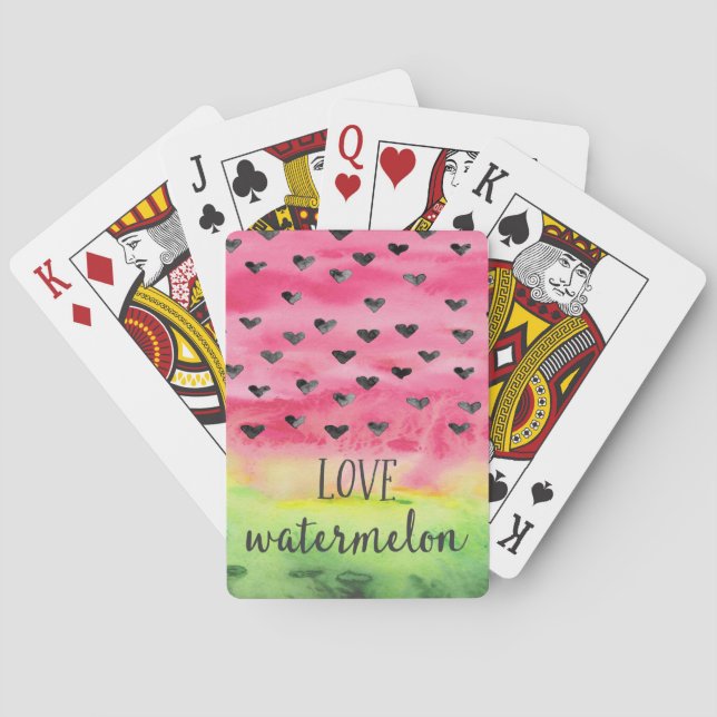 Watercolor Love Watermelon Hearts Playing Cards (Back)