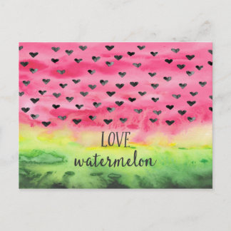 Watercolor Love Watermelon Hearts Postcard