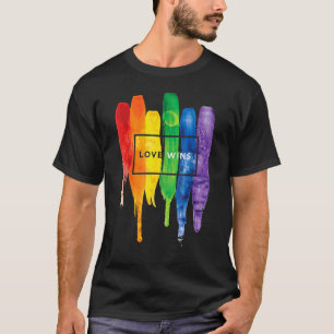 Watercolor Love Wins Rainbow Paint Typographic T-Shirt