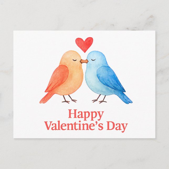 Watercolor Lovebirds with Heart Valentine’s Day Il Postcard (Front)