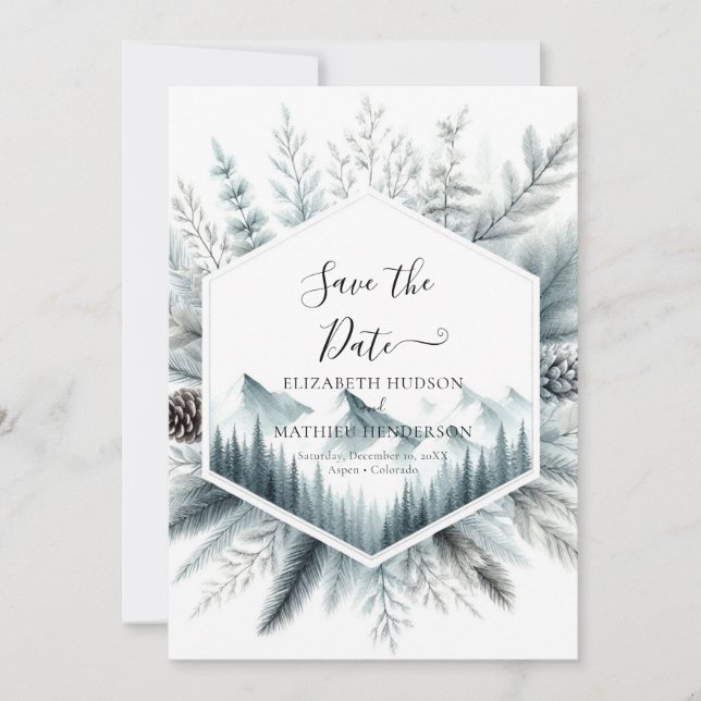 Watercolor Lovely Mountain Wedding Save The Date (Front)