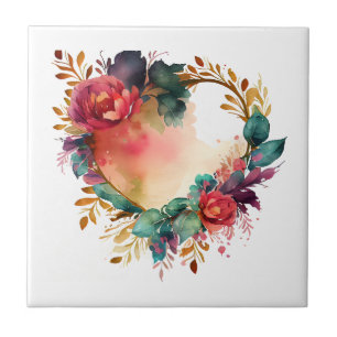Watercolor-Loving Birds & Flowers Lovers'  Tile