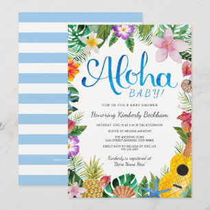 Watercolor Luau Baby Shower Invite Blue