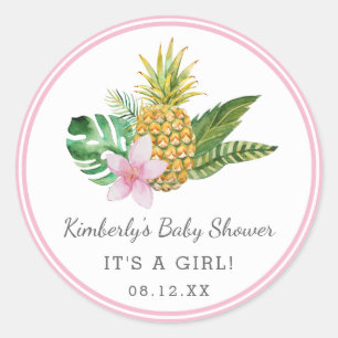Watercolor Luau Baby Shower Pink Classic Round Sticker