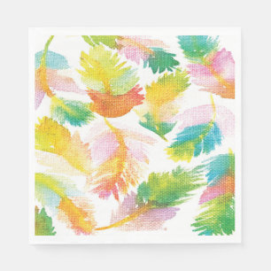 Watercolor Luau Tropical Palm Leaves Coral Green Napkin
