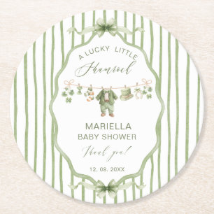 Watercolor Lucky Charm Shamrock baby shower Round Paper Coaster
