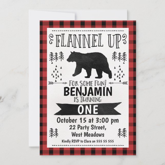 Watercolor Lumberjack 1st Birthday Invitation (Front)