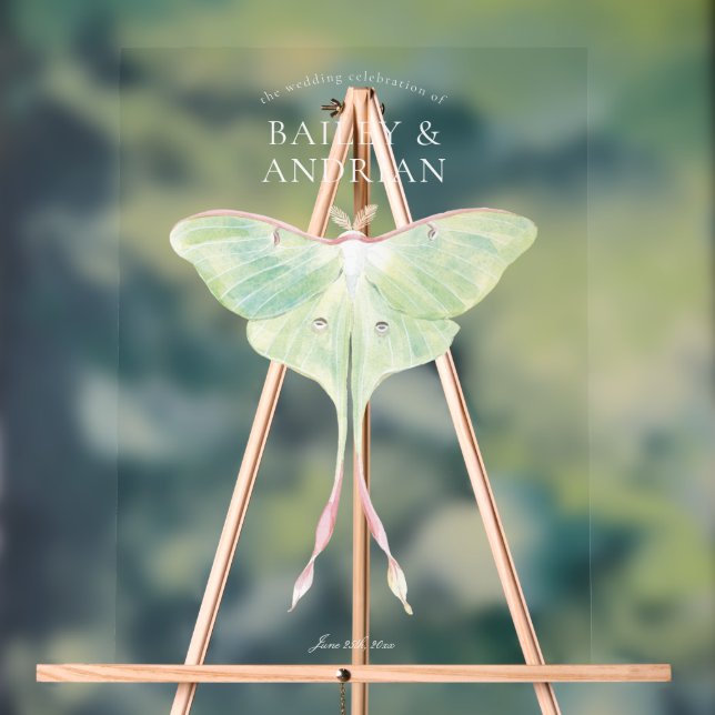 Watercolor Luna Moth Wedding Acrylic Sign (Neutral)