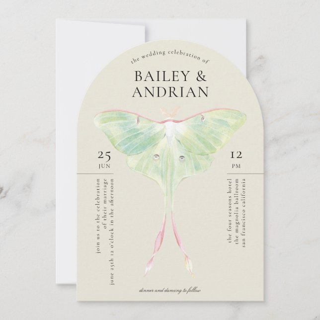 Watercolor Luna Moth Wedding Invitation (Front)
